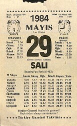 29 Mayıs 1984 Takvim Yaprağı - Doğum Günü Hediyesi EFM(N)11436 - Gökçekoleksiyon