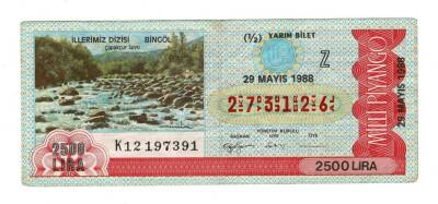 29 Mayıs 1988 (12) Yarım Bilet (Z) *İllerimiz Dizisi - Bingöl Çapakçukur Suyu* PYB5979 - 1