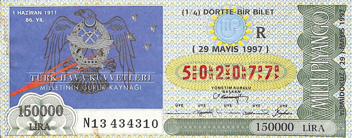 29 Mayıs 1997 Piyango Bileti Dörtte Bir Bilet PYB6514 - 1
