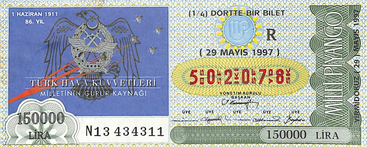 29 Mayıs 1997 Piyango Bileti Dörtte Bir Bilet PYB6679 - 1