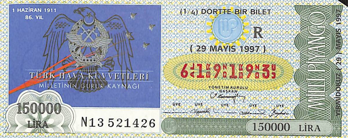 29 Mayıs 1997 Piyango Bileti Dörtte Bir Bilet PYB6826 - 1