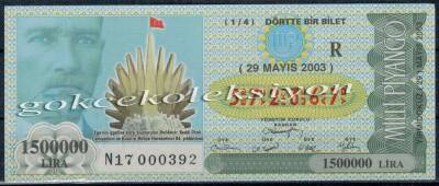 29 Mayıs 2003 Çeyrek Bilet PYB2529 - 1