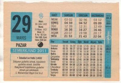 29 Mayıs 2011 Takvim Yaprağı EFM(N)1194 - 4