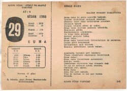 29 Nisan 1960 Ajans Türk Takvim Yaprağı (Şiirli Saatli) EFM(N)1586 - 4