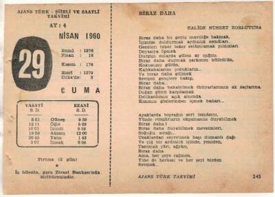 29 Nisan 1960 Ajans Türk Takvim Yaprağı (Şiirli Saatli) EFM(N)1586 - 4