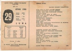 29 Nisan 1960 Ajans Türk Takvim Yaprağı (Şiirli Saatli) EFM(N)1586 - 3
