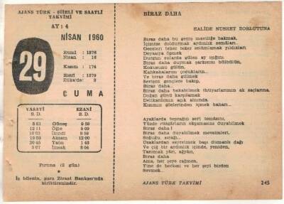 29 Nisan 1960 Ajans Türk Takvim Yaprağı (Şiirli Saatli) EFM(N)1586 - 3