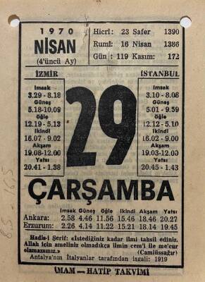 29 Nisan 1970 Takvim Yaprağı - Doğum Günü Hediyesi EFM(N)8284 - 2