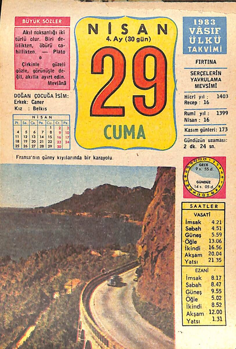 29 Nisan 1983 Takvim Yaprağı - Doğum Günü Hediyesi EFMN15133 - 1