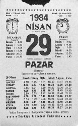 29 Nisan 1984 Takvim Yaprağı - Doğum Günü Hediyesi EFM(N)11327 - Gökçekoleksiyon