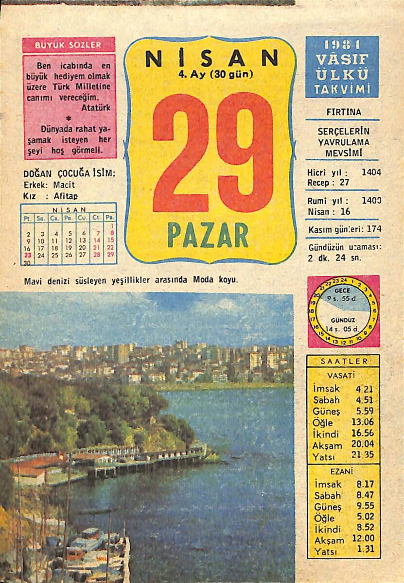 29 Nisan 1984 Takvim Yaprağı - Doğum Günü Hediyesi EFMN15174 - 1