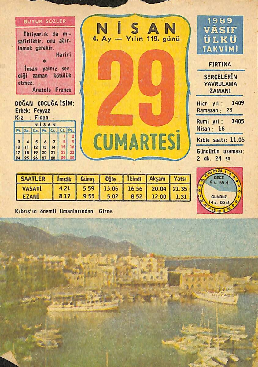 29 Nisan 1989 Takvim Yaprağı - Doğum Günü Hediyesi EFMN13709 - 1