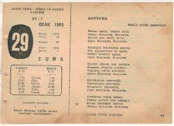 29 Ocak 1960 Ajans Türk Takvim Yaprağı(Şiirli Saatli) EFM(N)1481 - 1