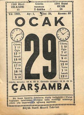 29 Ocak 1969 Takvim Yaprağı - Doğum Günü Hediyesi EFM(N)11790 - 1