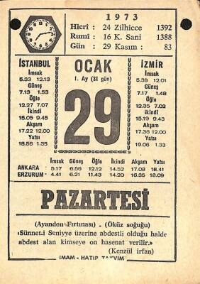 29 Ocak 1973 Takvim Yaprağı - Doğum Günü Hediyesi EFM(N)10837 - 4