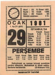 29 Ocak 1981 Takvim Yaprağı EFM(N)4675 - Gökçekoleksiyon
