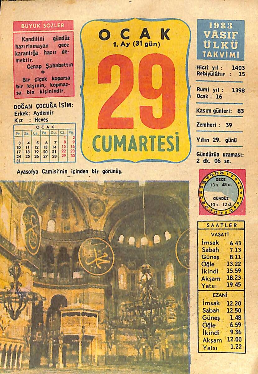 29 Ocak 1983 Takvim Yaprağı - Doğum Günü Hediyesi EFMN15081 - 1