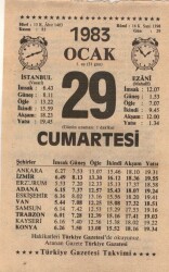 29 Ocak 1983 Takvim Yaprağı EFM(N)4582 - Gökçekoleksiyon