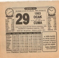 29 Ocak 1993 Takvim Yaprağı EFM(N)4861 - Gökçekoleksiyon