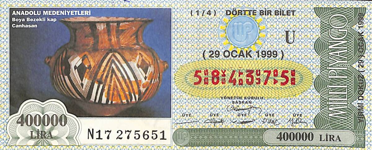 29 Ocak 1999 Piyango Bileti Dörtte Bir Bilet PYB6587 - 1