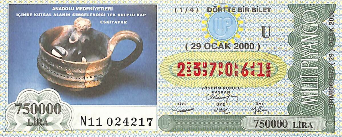 29 Ocak 2000 Piyango Bileti Dörtte Bir Bilet PYB6576 - 1
