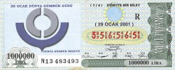 29 Ocak 2001 Piyango Bileti Dörtte Bir Bilet PYB6744 - Gökçekoleksiyon