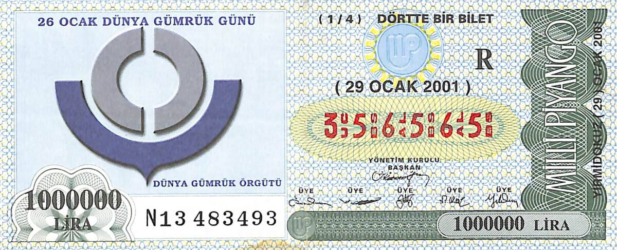 29 Ocak 2001 Piyango Bileti Dörtte Bir Bilet PYB6744 - 1