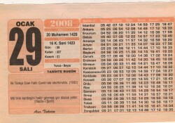29 Ocak 2008 Takvim Yaprağı EFM(N)4954 - Gökçekoleksiyon