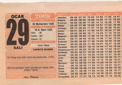 29 Ocak 2008 Takvim Yaprağı EFM(N)4954 - 1