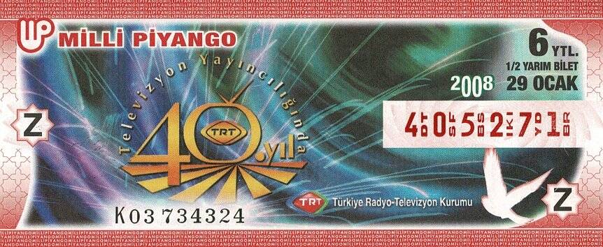 29 Ocak 2008 (Z) TRT 40.Yıl (12) Yarım Bilet PYB5765 - 1