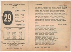 29 Şubat 1960 Ajans Türk Takvim Yaprağı (Şiirli Saatli) EFM(N)1527 - 1