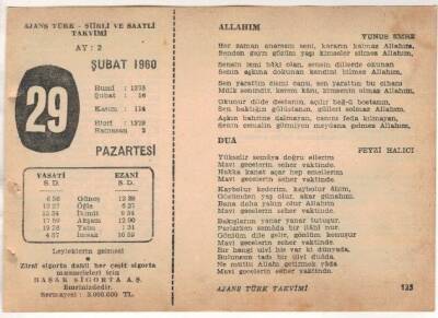 29 Şubat 1960 Ajans Türk Takvim Yaprağı (Şiirli Saatli) EFM(N)1527 - 1