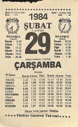 29 Şubat 1984 Takvim Yaprağı - Doğum Günü Hediyesi EFM(N)11305 - Gökçekoleksiyon