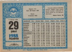 29 Şubat 1988 Takvim Yaprağı EFM(N)5519 - Gökçekoleksiyon