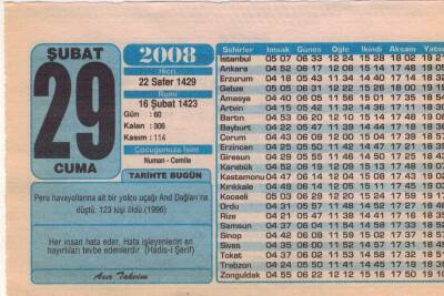 29 Şubat 2008 Takvim Yaprağı EFM(N)5605 - 2