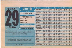 29 Şubat 2008 Takvim Yaprağı EFM(N)5605 - Gökçekoleksiyon