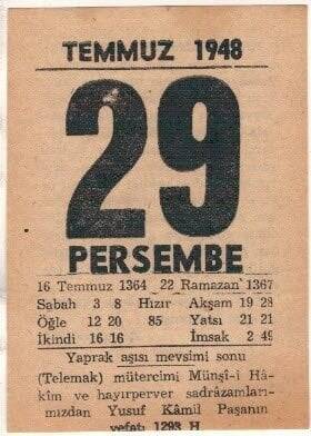 29 Temmuz 1948 Takvim Yaprağı EFM(N)1444 - 3