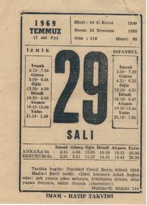 29 Temmuz 1969 Takvim Yaprağı EFM(N)1384 - 3