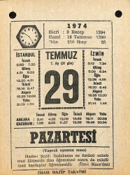 29 Temmuz 1974 Takvim Yaprağı - Doğum Günü Hediyesi EFM(N)12219 - Gökçekoleksiyon