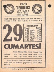 29 Temmuz 1978 Takvim Yaprağı - Doğum Günü Hediyesi EFMN15424 - Gökçekoleksiyon