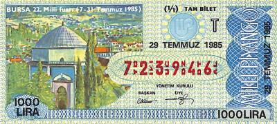29 Temmuz 1985 Piyango Bileti Tam Bilet PYB6119 - 1