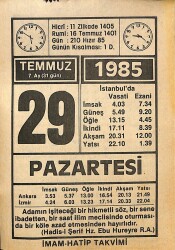 29 Temmuz 1985 Takvim Yaprağı - Doğum Günü Hediyesi EFMN15715 - Gökçekoleksiyon