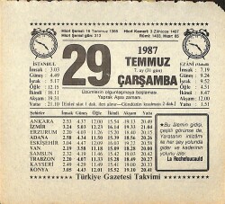 29 Temmuz 1987 Takvim Yaprağı - Doğum Günü Hediyesi EFMN13841 - Gökçekoleksiyon