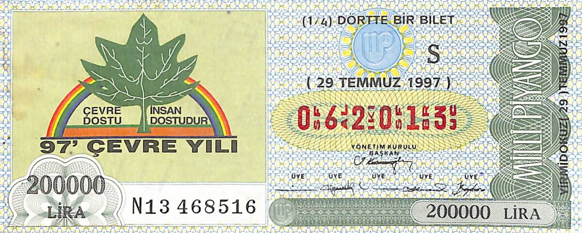 29 Temmuz 1997 Piyango Bileti Dörtte Bir Bilet PYB6513 - 1