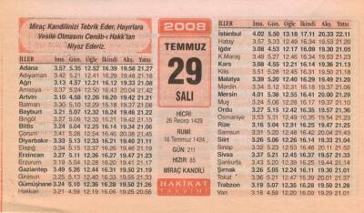 29 Temmuz 2008 Takvim Yaprağı EFM(N)2184 - 2