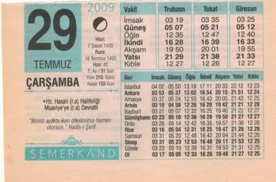 29 Temmuz 2009 Takvim Yaprağı EFM(N)2185 - 2