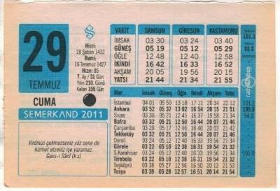 29 Temmuz 2011 Takvim Yaprağı EFM(N)1255 - 1
