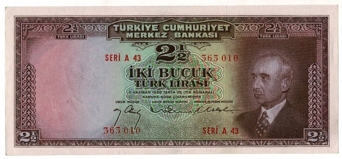2.Emisyon 1. Tertip 2½ Türk Lirası Seri A43 NATUREL/ÇA-ÇİL TCK9319 - 1