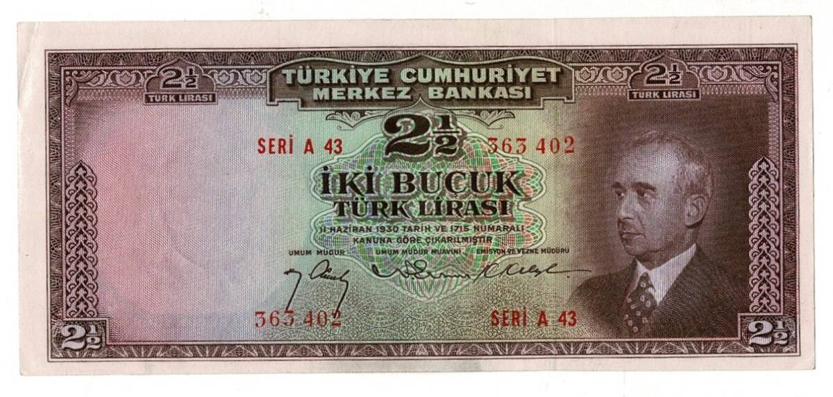 2.Emisyon 1. Tertip 2½ Türk Lirası Seri A43 NATUREL/Ça-ÇİL TCK9328 - 1