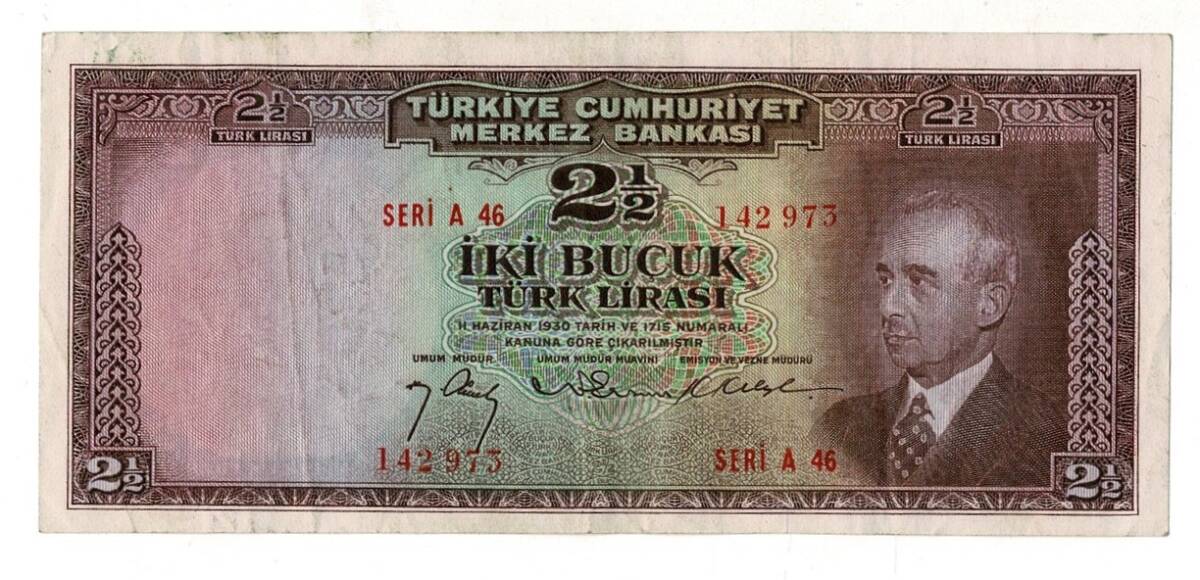 2.Emisyon 1. Tertip 2½ Türk Lirası Seri A46 NATUREL/ÇÇT TCK9337 - 1